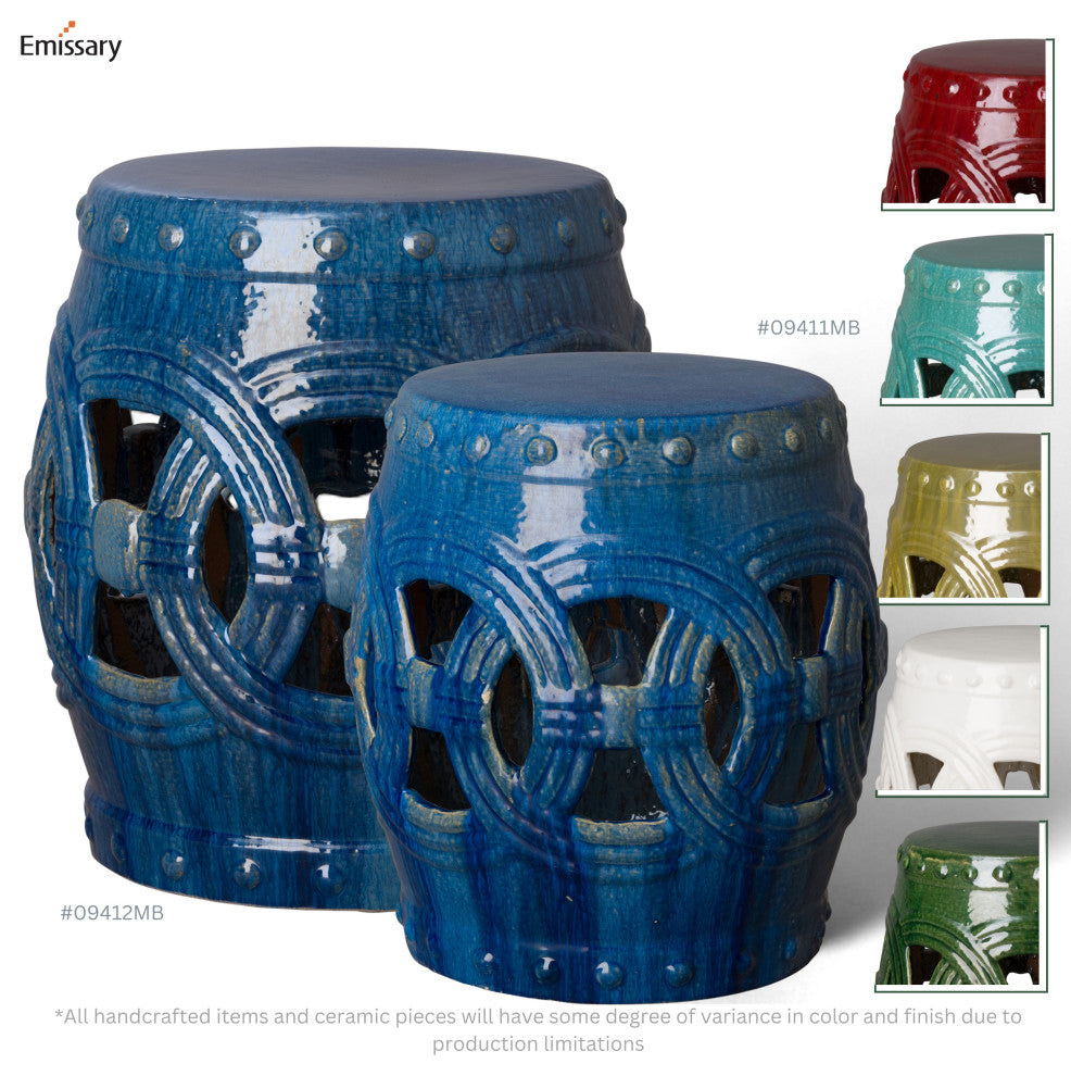 Eternity Marine Blue Round Ceramic 19" Garden Stool
