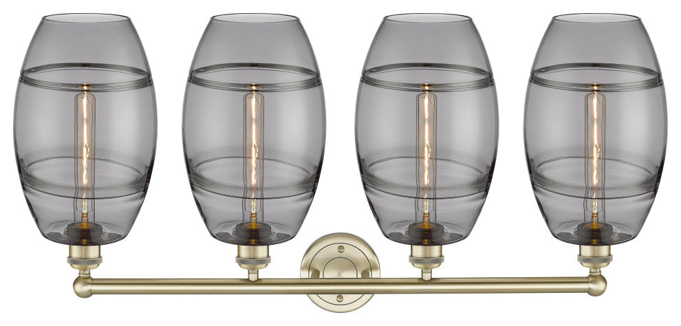 Edison-Vaz 4-Light 35" Bath Vanity Light, Antique Brass, Light Smoke