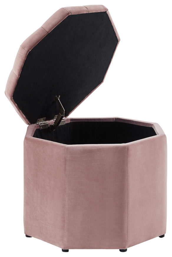 25" Blush Velvet And Black Tufted Specialty Storage