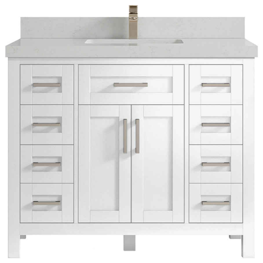 Cambridge 42 Single Sink Bath Vanity in White 2" Carrara Quartz
