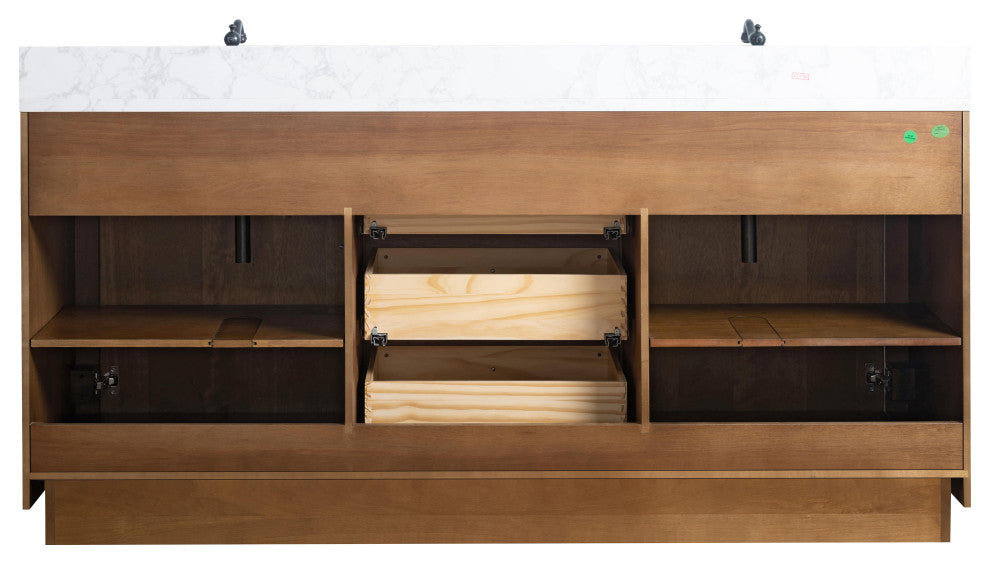 Vanity Art Bathroom Vanity With Sink, Tan, 72" Double, Arabescato White Engineered Marble Top