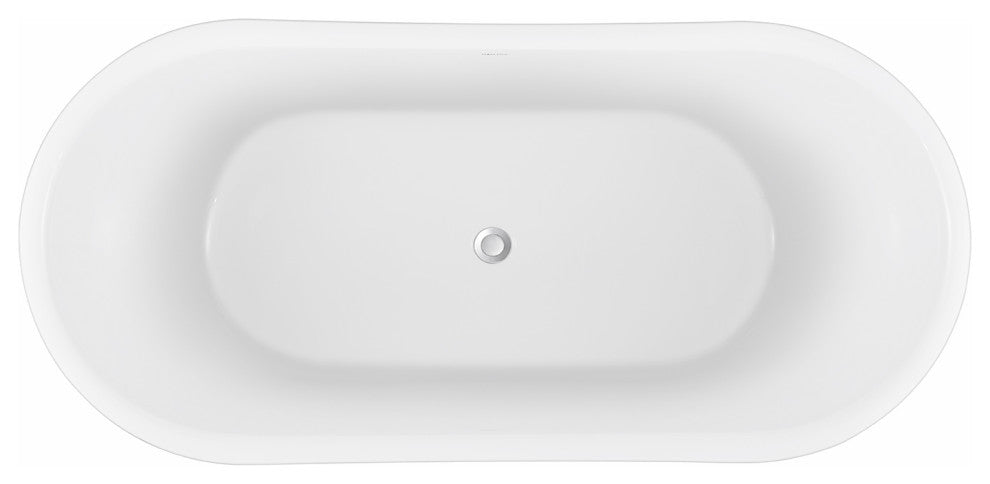 59" glossy Acrylic Flatbottom Oval Freestanding Non-Whirlpool Soaking Bath