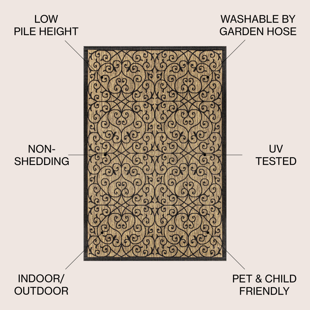 Madrid Vintage Filigree Textured Weave Indoor/Outdoor Area Rug