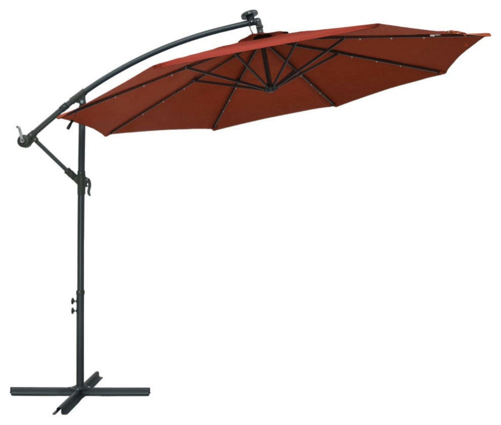 Vidaxl Cantilever Umbrella With Led Lights And Steel Pole Terracotta