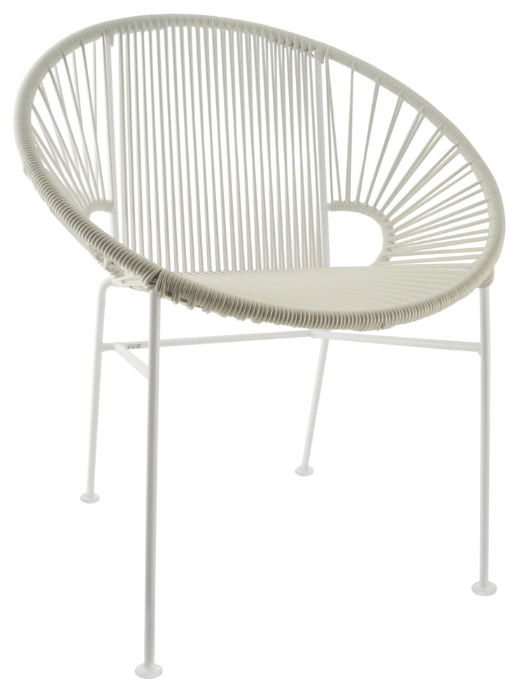 Concha Indoor/Outdoor Handmade Dining Chair, White Weave, White Frame