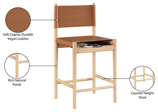 Rawlins Upholstered Bar and Counter Stool, Cognac, Vegan Leather, Natural