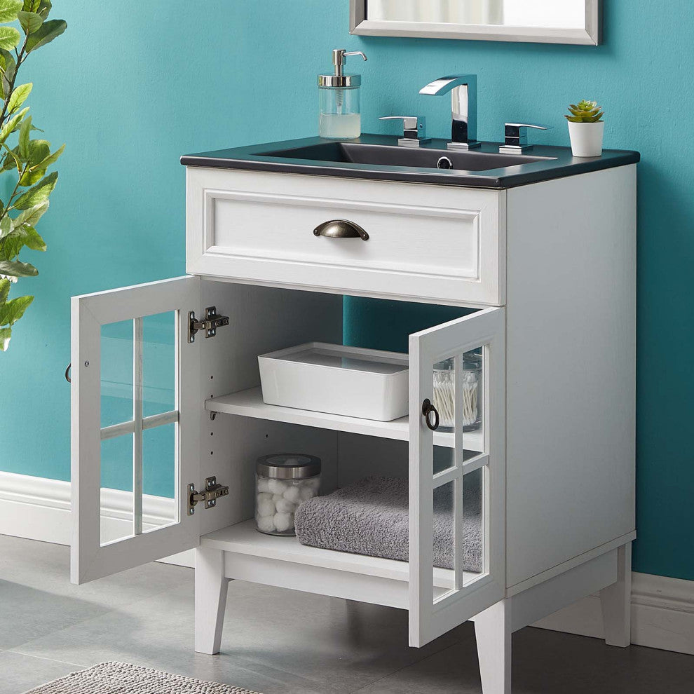 Isle 24" Bathroom Vanity Cabinet White Black -5476