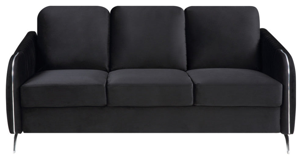 Hathaway Black Velvet Fabric Sofa Loveseat Living Room Set