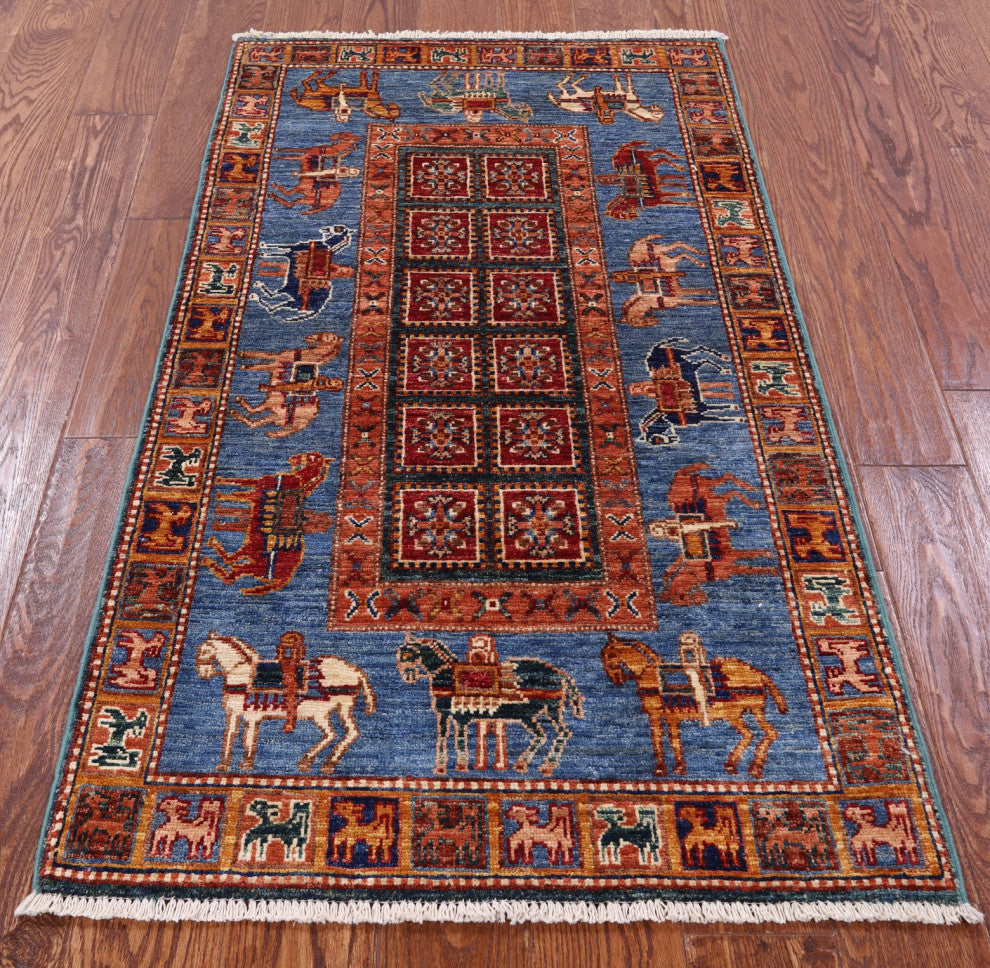 Antiqued Pazyryk Historical Design Handmade Rug 2' 7" X 4' 6" Q10867