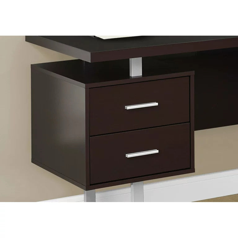 Modern Desk, Spacious L-Shaped Design With Floating Top & Drawers, Espresso