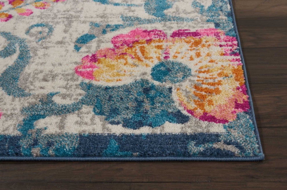7' X 10' Ivory Floral Dhurrie Area Rug