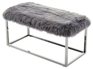 Astraea Faux Fur Metal Frame Ottoman Bench, Grey