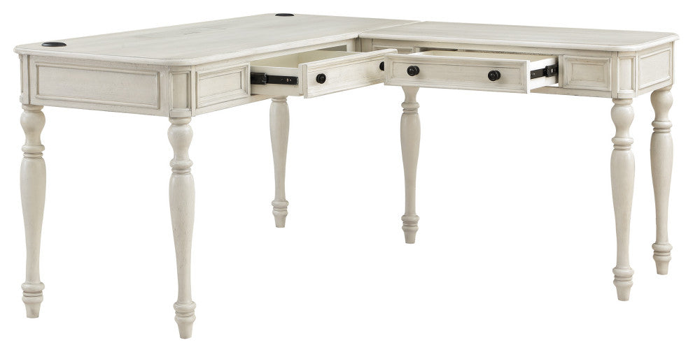 Country Meadows L-Shape Desk With Power, Antique White