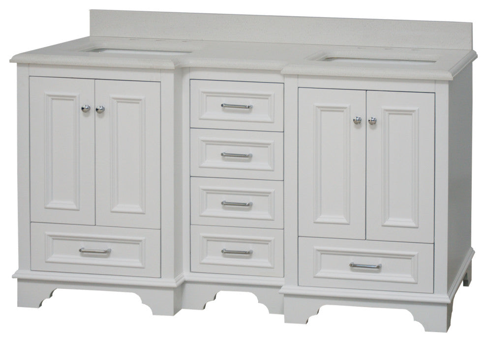 Nantucket 60" Bath Vanity, White, Quartz, Double Vanity