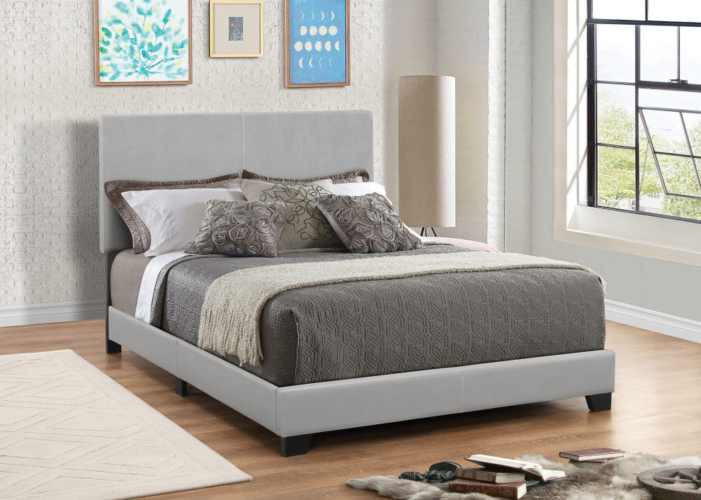 Leatherette Upholstered Bed, Queen Size, Gray