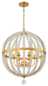 Roxy 6 Light Chandelier in Antique Gold with Clear Glass Beads