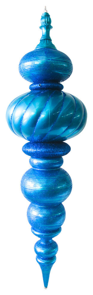 43" Large Blue Finial Ornament With Blue Glittered Stripes