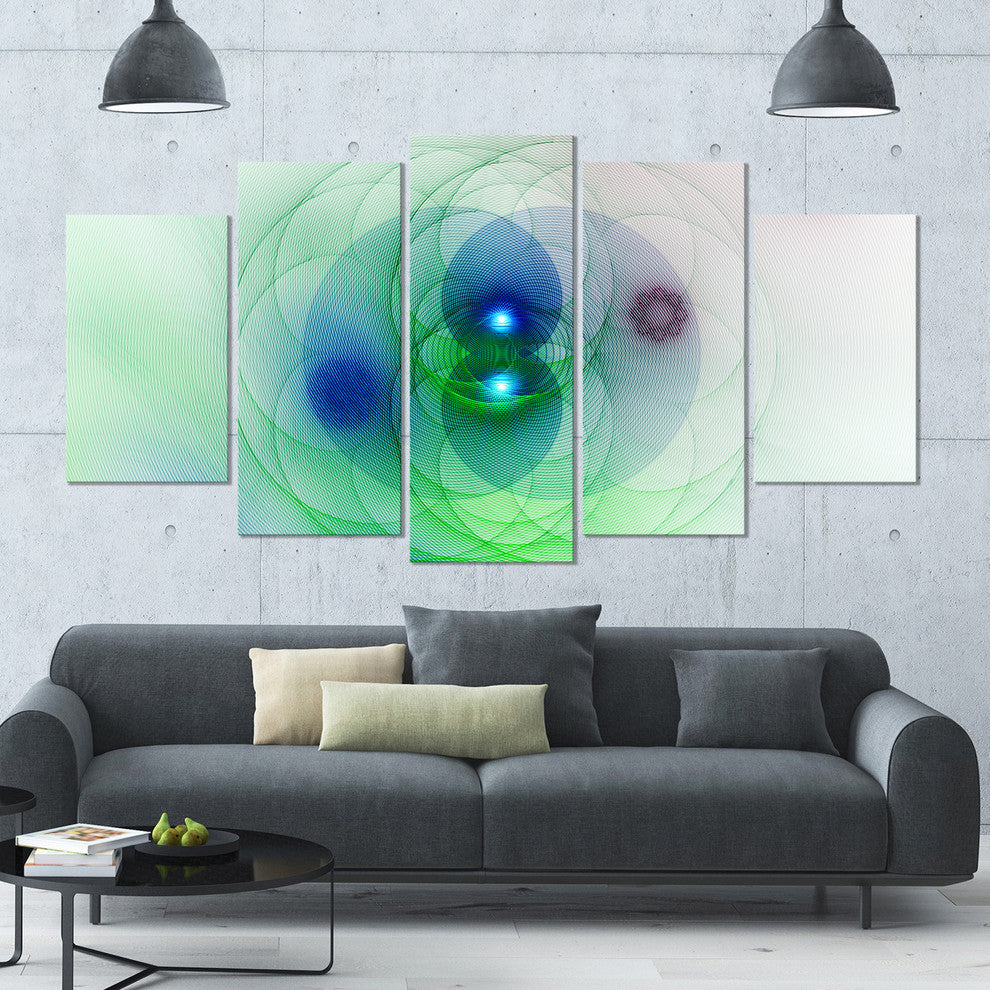 Merge Colored Spheres., Abstract Canvas Art Print, 60"x32", 5 Panels