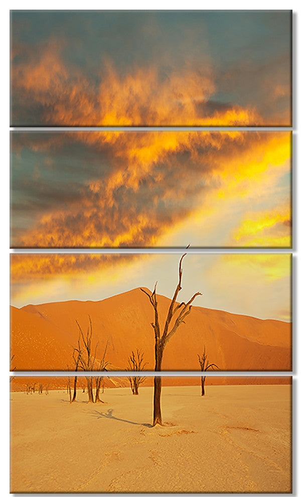 Colorful Death Valley with Dry Trees, Landscape Canvas Print, 28"x48", 4 Panels