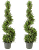 3 Feet Artificial Cypress Spiral Topiary Plant Tree In Plastic Pot,  Green, Set