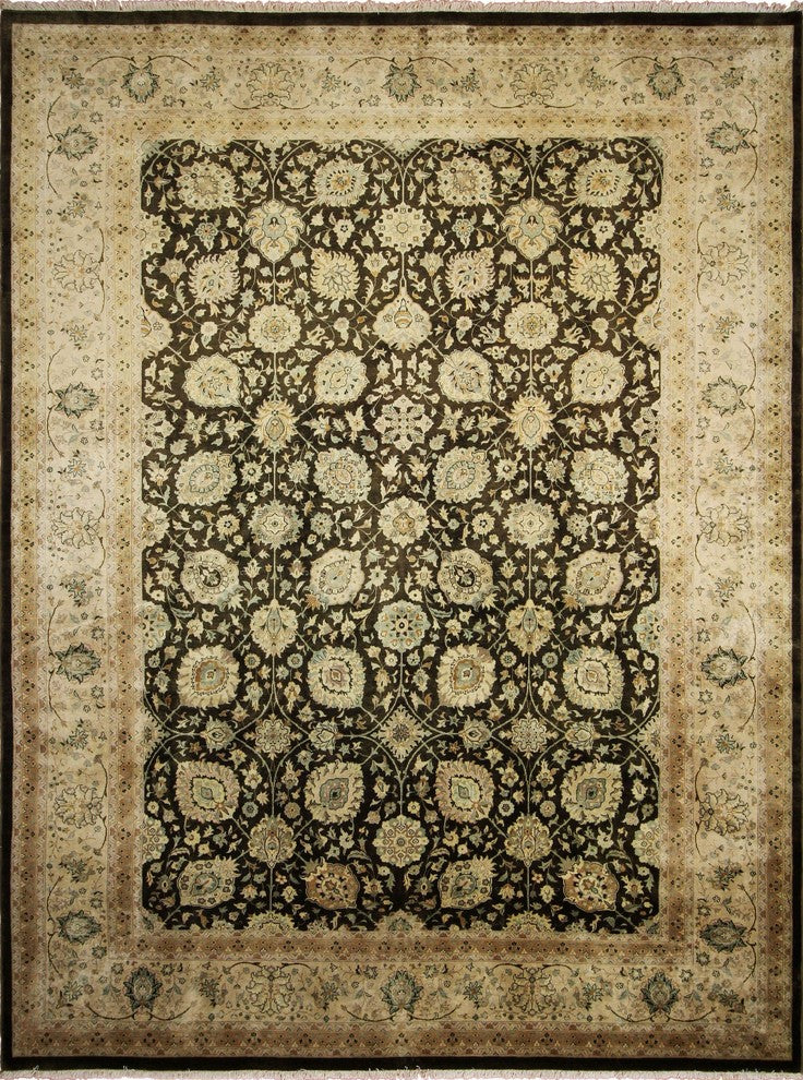 Turkish-Knotted Aimgul Chocolate/Beige Rug, 9'11"x13'4"