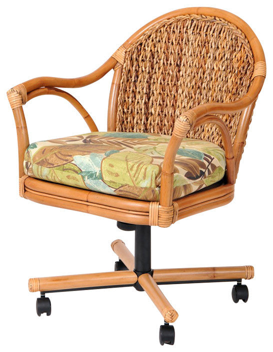 Panama Tilt Swivel Caster Chair In Antique Honey With Holy Mackeral Coral