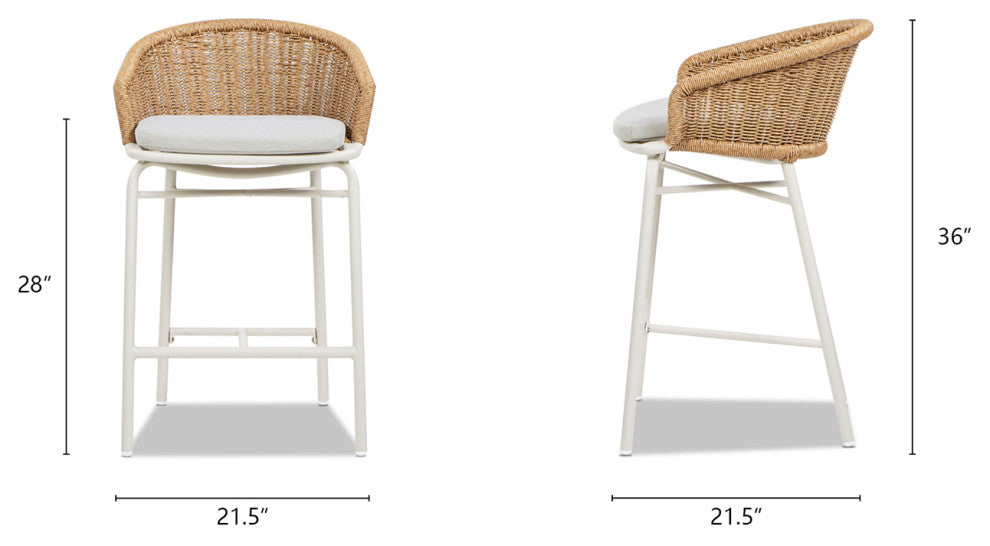 Santorini 28" Wicker Outdoor Patio Bar Stool With Arms, Set of 2, Wheat Beige