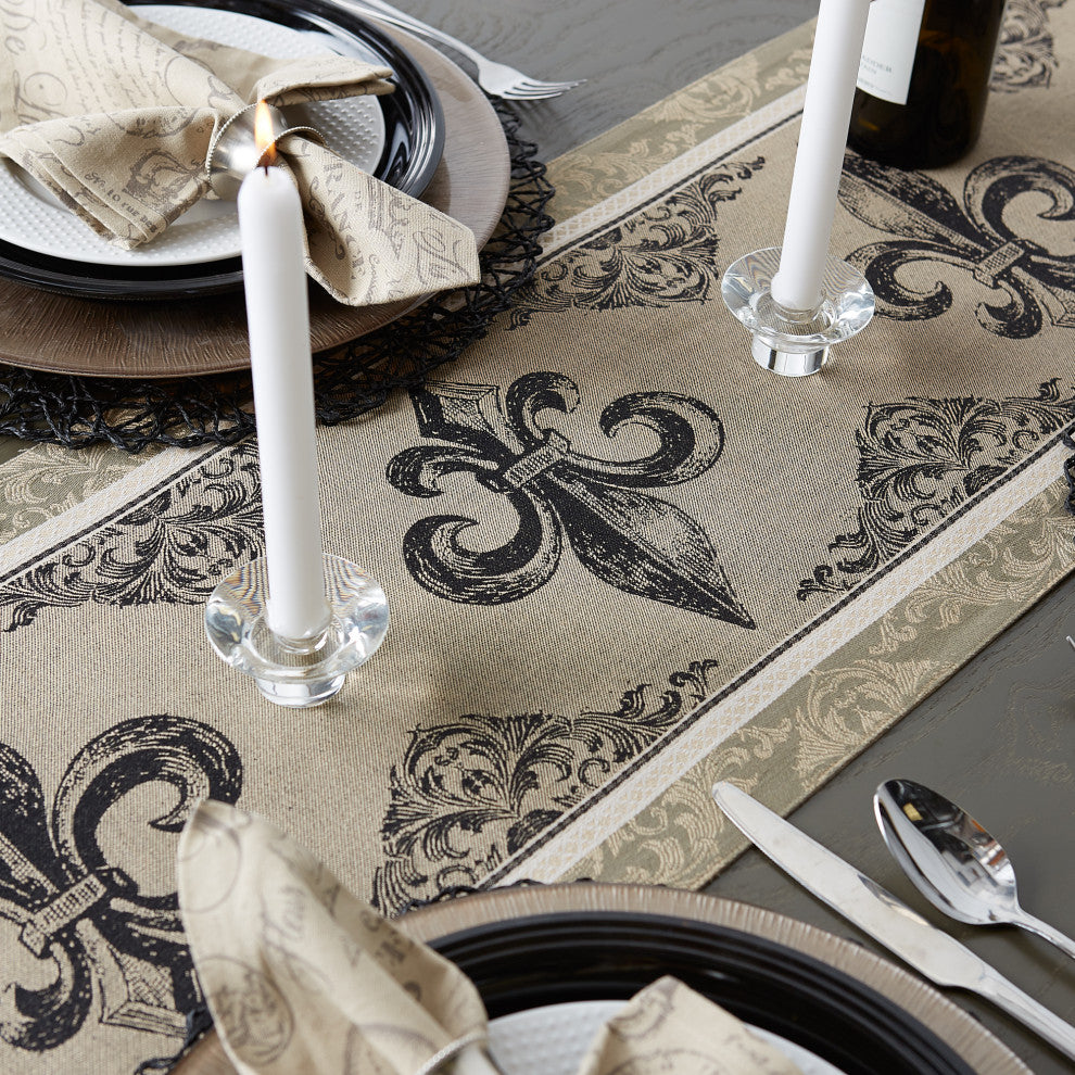 Fleur De Lis Stripe Jacquard Table Runner