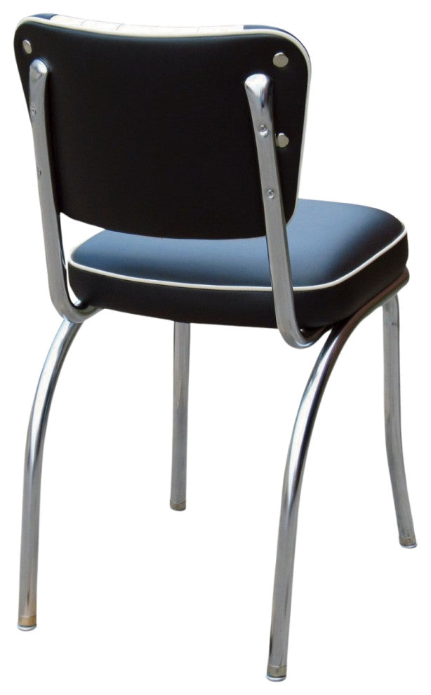 Retro Home Upholstered Channel Back Dining Chair, Black and White, Waterfall Seat