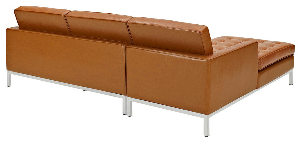 Modern Contemporary Living Room Leather Left Arm Sectional Sofa Tan