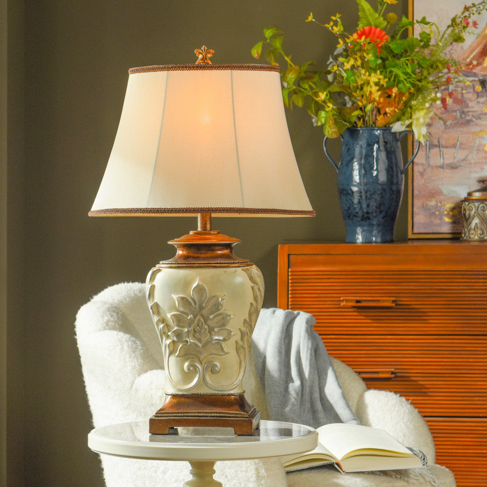 Magonia Table Lamp With Golden Accents and Round Bell Trimmed Shade