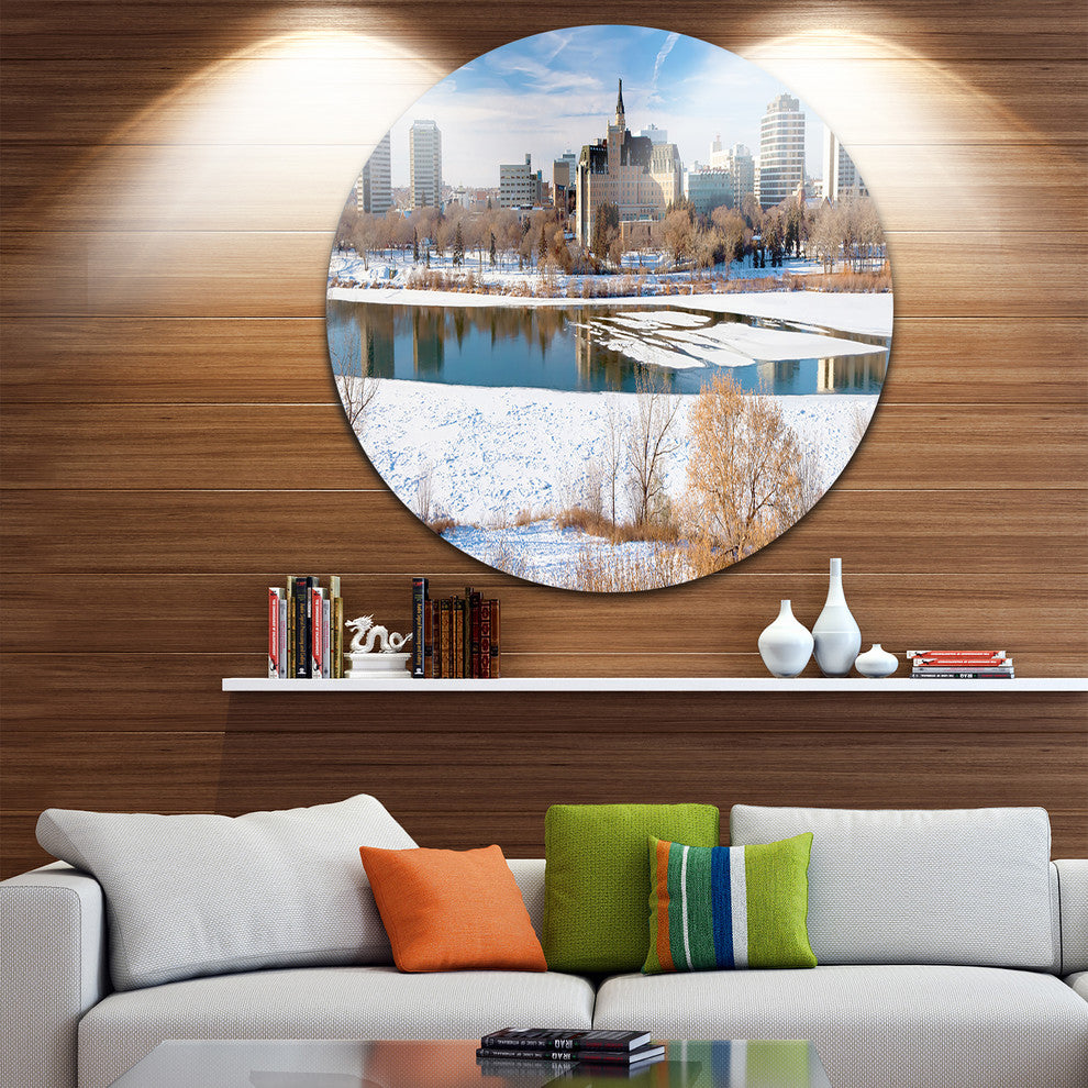 City Of Saskatoon Winter Panoramic, Landscape Disc Metal Artwork, 11"