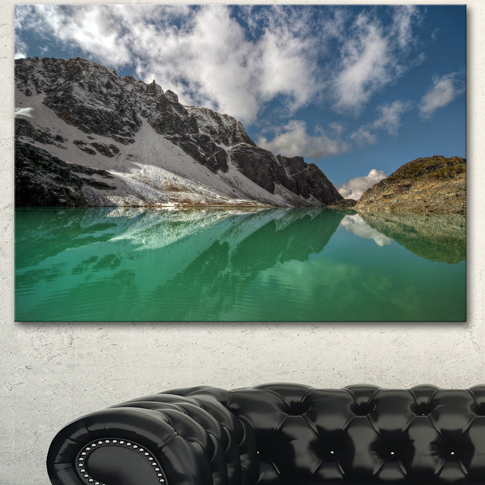 Clear Mountain Lake under Bright Sky, Landscape Canvas Art Print, 60"x28"