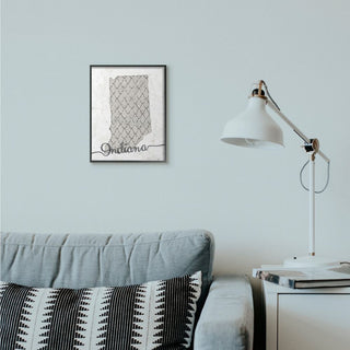 Stupell Industries Indiana Patterned Grey US State Design, 11 x 14