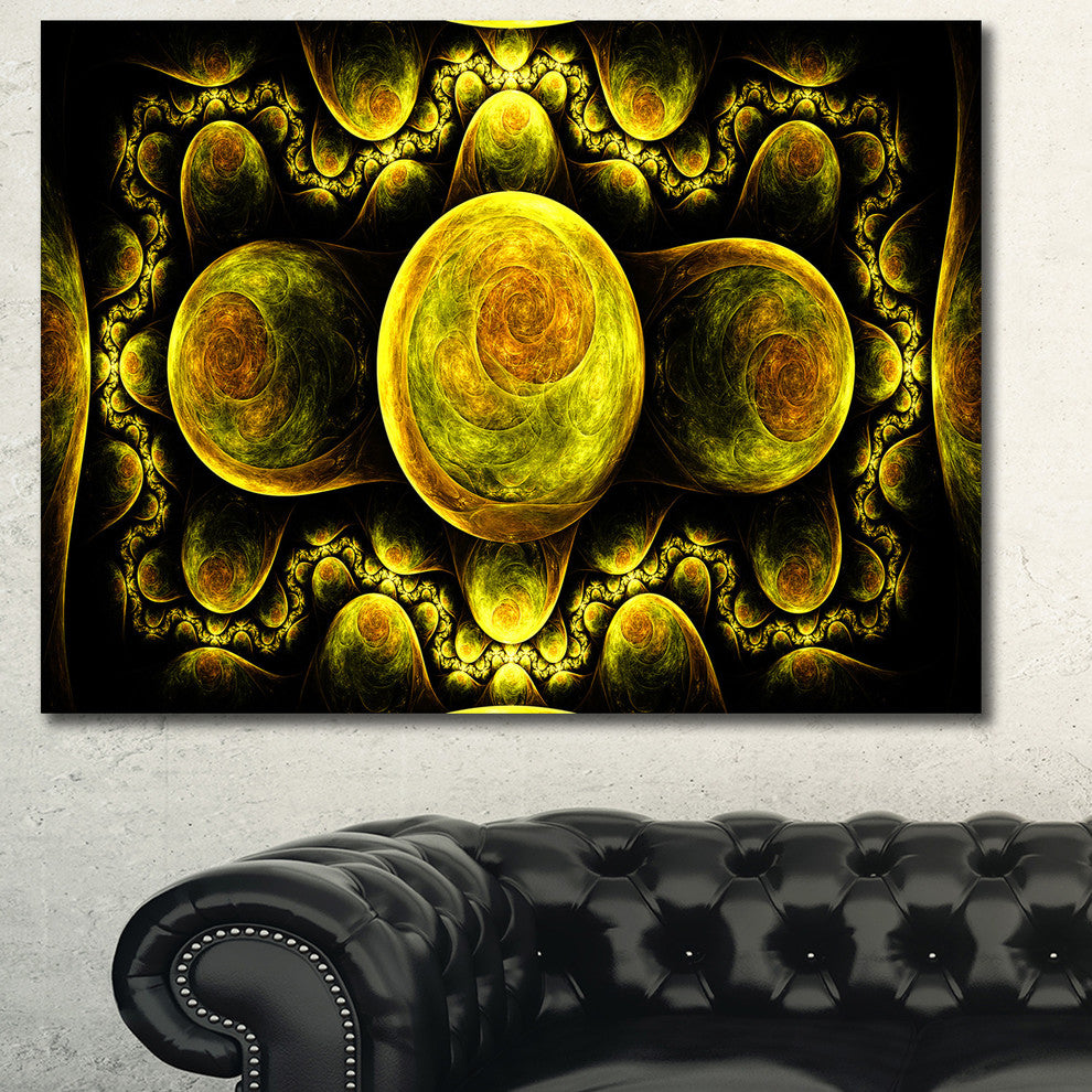Yellow Exotic Fractal Pattern, Oversized Abstract Canvas Art Print, 60x40