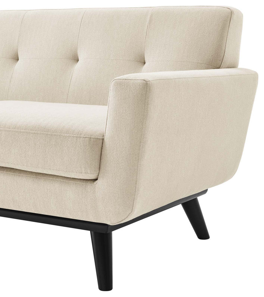Loveseat Sofa, Beige, Fabric, Modern, Mid Century Hotel Lounge Cafe Lobby