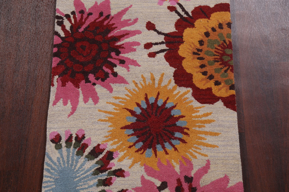 Floral Contemporary Oriental Runner Rug Hand-tufted Wool Carpet 3x10