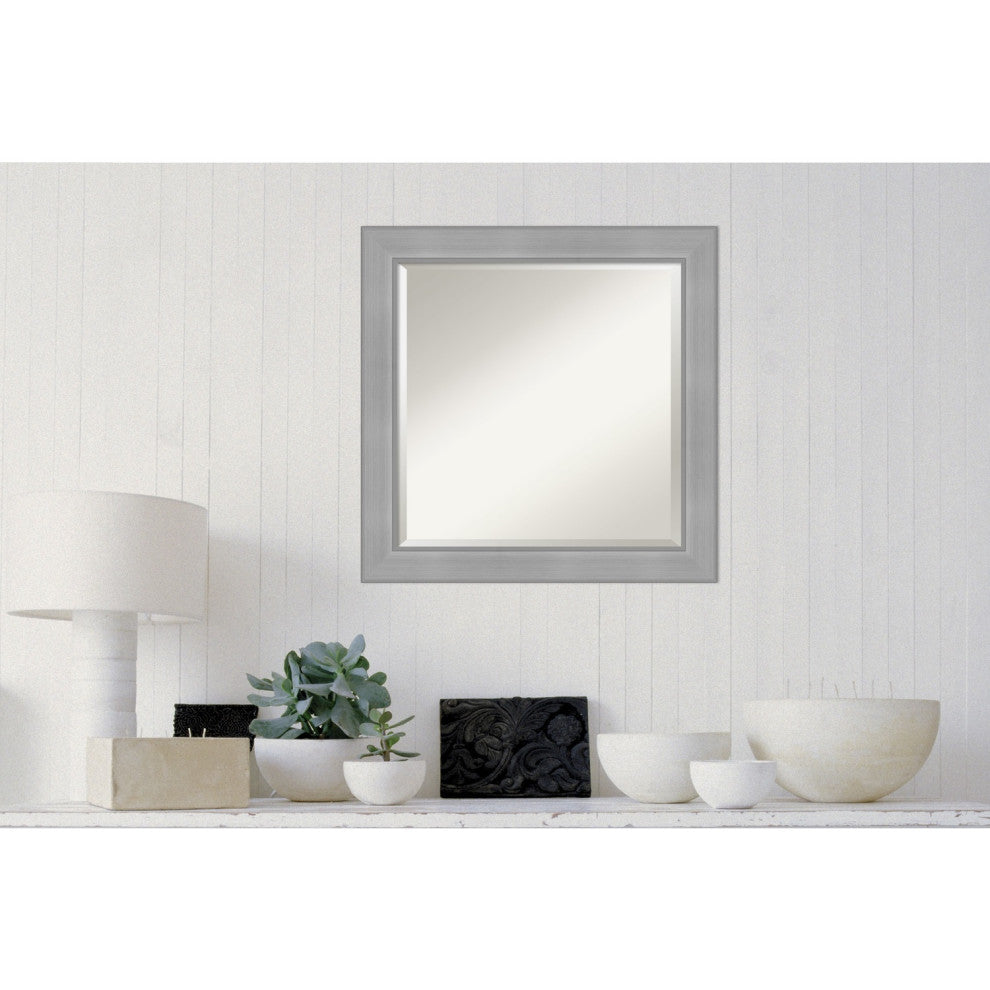 Vista Brushed Nickel Beveled Bathroom Wall Mirror - 24.25 x 24.25 in.