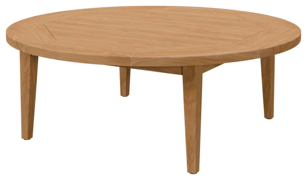 Lounge Coffee Table, Round, Brown Natural, Teak Wood, Modern, Outdoor Patio
