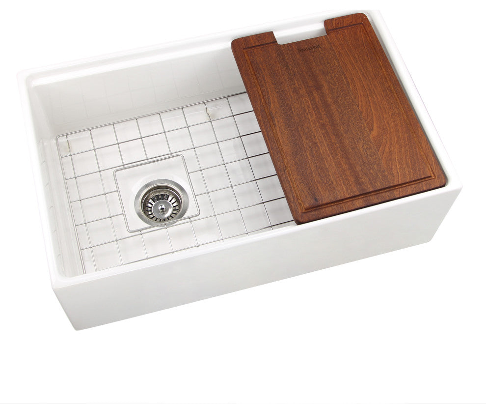 Nantucket 30" Workstation Fireclay Apron Sink Side Drain, White