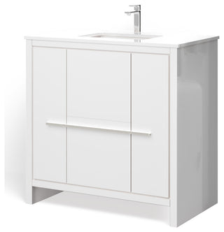 Esconde Bath Vanity, High Gloss White, 36", Single Sink, Freestanding