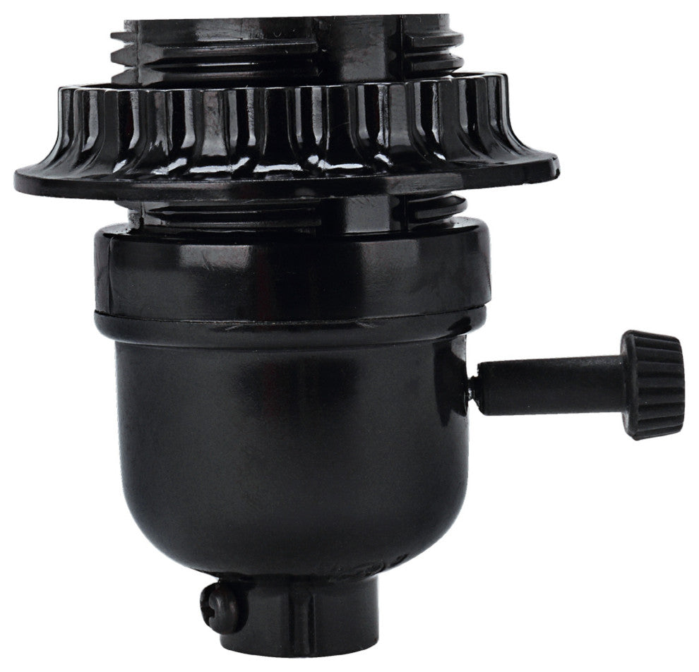 Aspen Creative 21311-11, Phenolic 2-Way Lamp Socket with Turn Knob Switch, Black
