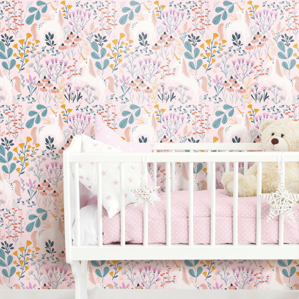 Pink & Green Unicorn Paradise Peel & Stick Wallpaper