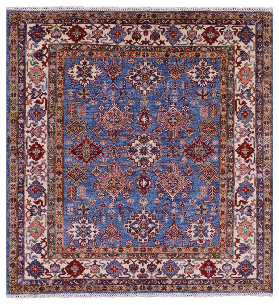6' Square Handmade Super Kazak Rug Q10349
