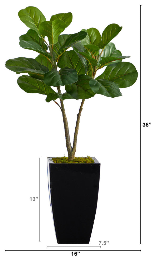 3' Fiddle Leaf Fig Artificial Tree, Black Metal Planter