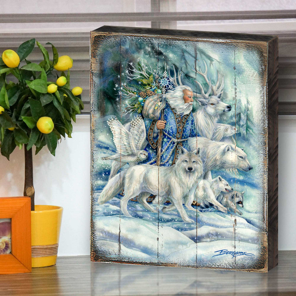 Cool Winds Father Winter Animals Wooden Wall Art, Large 24x18