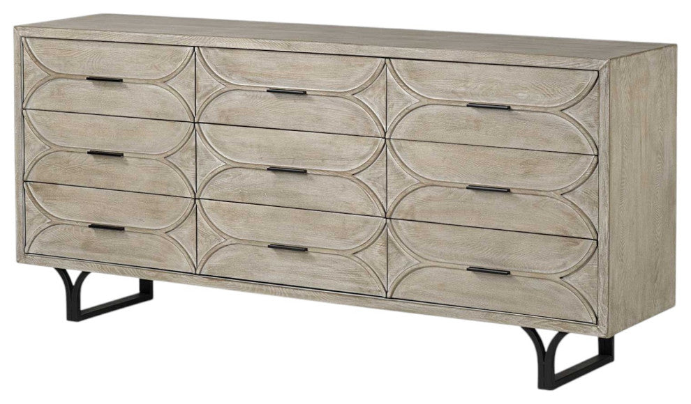 70" Light Brown Solid Wood Nine Drawer Sideboard