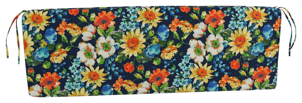 63"X19" Patterned Outdoor Spun Polyester Bench Cushion, Alfinia Fresco Caspian