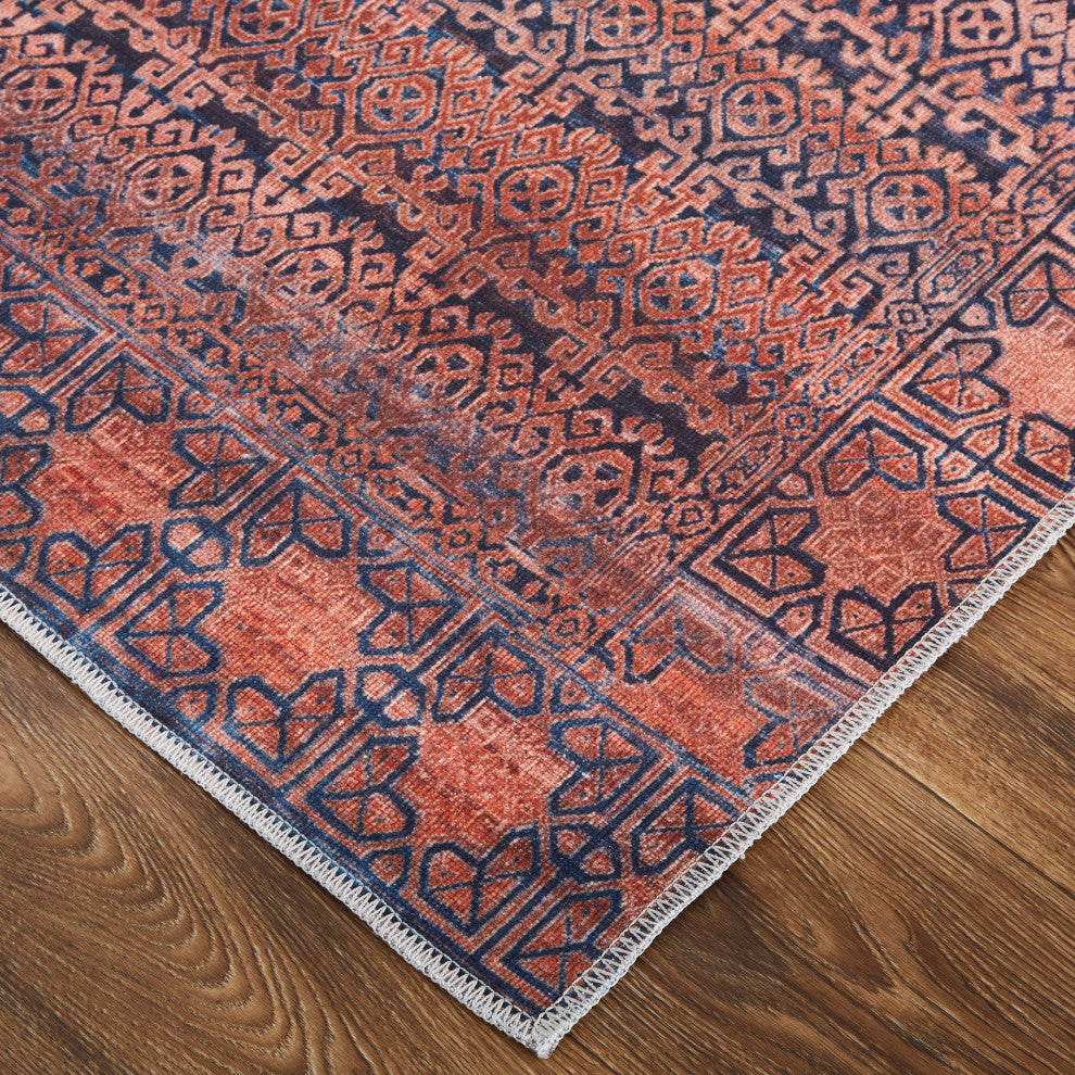 Welch Oriental Machine Washable Tan/Blue Rug, 5'3"x7'6"