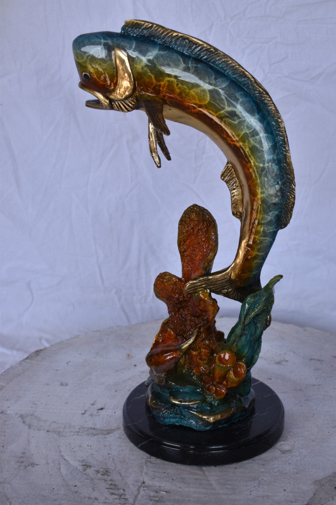 Dorado or Mahi Mahi With Coral Bronze Statue Size: 5"L x 10"W x 19"H